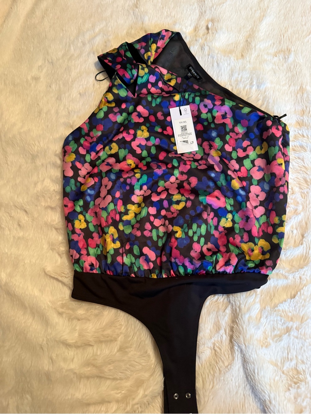 One-Shoulder satin bodysuit in Multicolor Floral